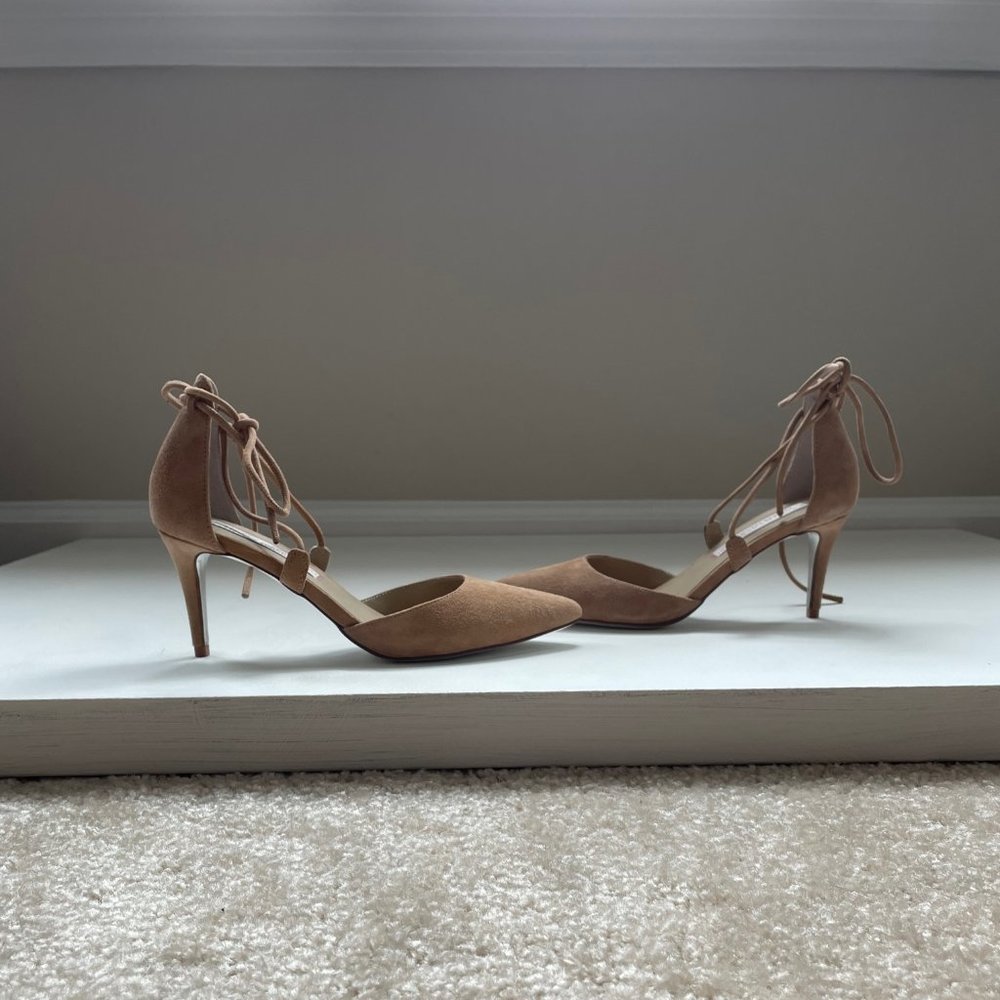 Nude Suede Lace-Up Pumps